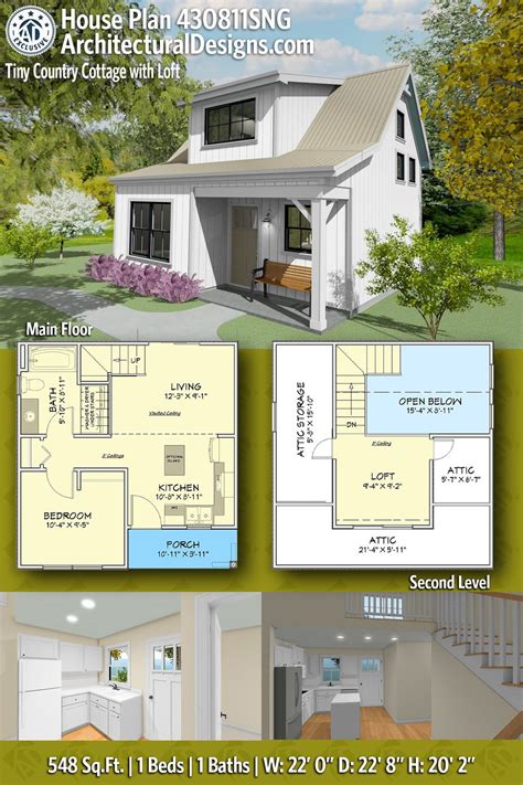 Plan 430811SNG: Tiny Country Cottage with Loft | Cottage house plans ...