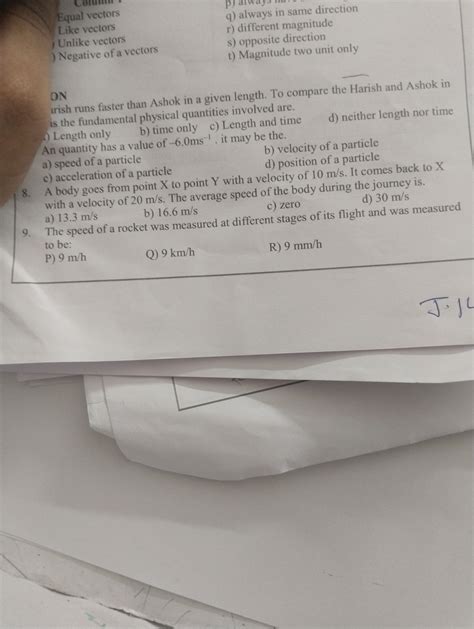 Define the following terms: Equal vectors Like vectors Unlike vectors Neg..