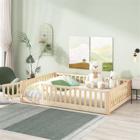 Amazon.com: Kids Montessori Floor Bed,Twin Size Floor Bed with High ...
