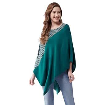 Buy Modeve Women Teal Black Self Design Wool Poncho at Amazon.in