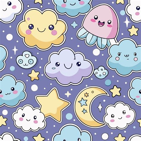 Cute night sky pattern moon stars and clouds design | Premium AI ...