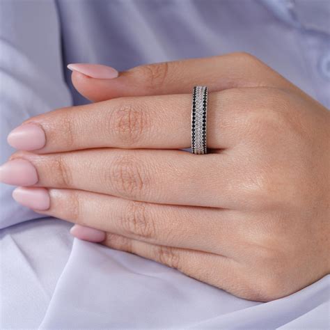 Dual Tone Sparkle Diamond 925 Sterling Silver Couple Band for Women ...