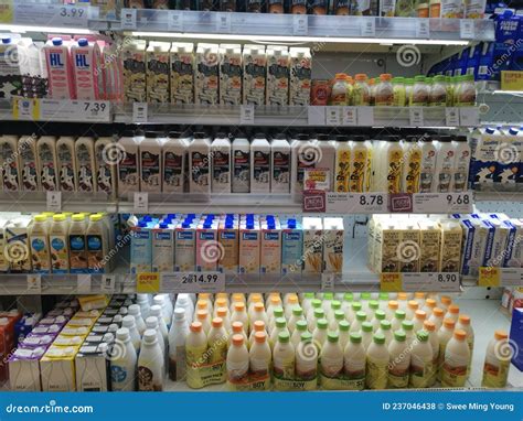 Varieties Of Packaging And Brands Shelf Stable Milk Is Displayed On The ...