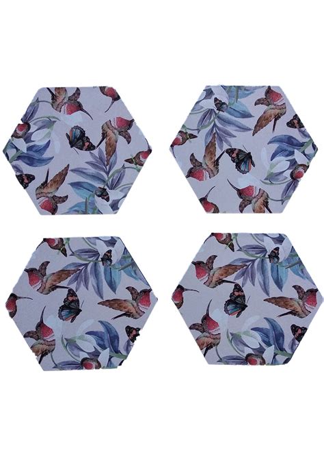 Get Hexagon Bird Floral Wooden Coaster Set of 4 at ₹ 512 | LBB Shop