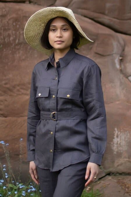 Buy Grey Linen Solid Collar Arizona Shirt For Women by The Terra Tribe ...