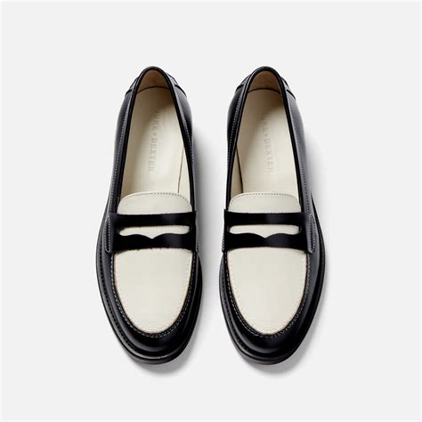 WILDE Black + White Leather Penny Loafer - Women's & DUKE + DEXTER