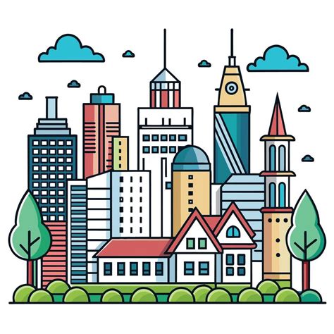 Comic Style City Sky Line Outline illustration Cityscape Outline ...