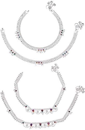 AanyaCentric Indian Traditional Ethnic White Metal Anklet Pair Silver ...