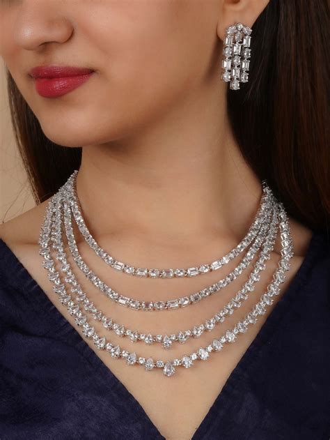 White Color Silver Plated Faux Diamond Necklace Set - CZSET355 – Mortantra
