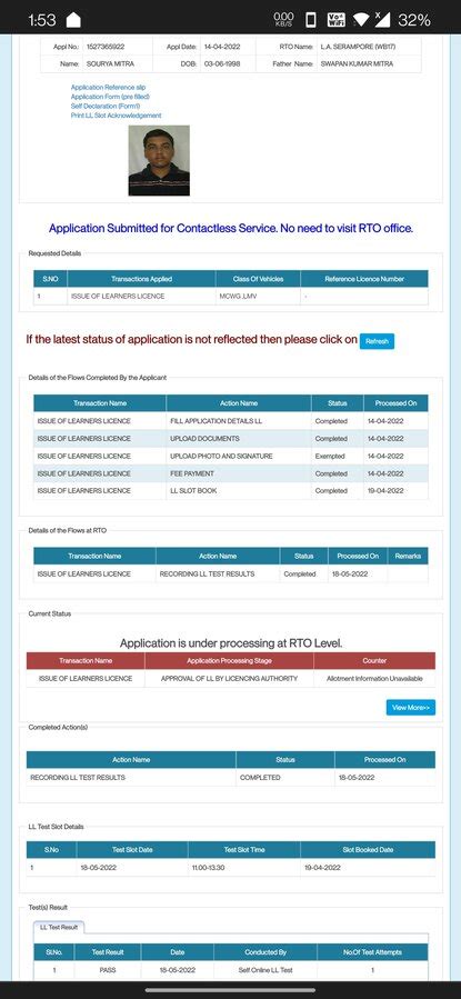 RTO India — LL Approval Pending at RTO Level
