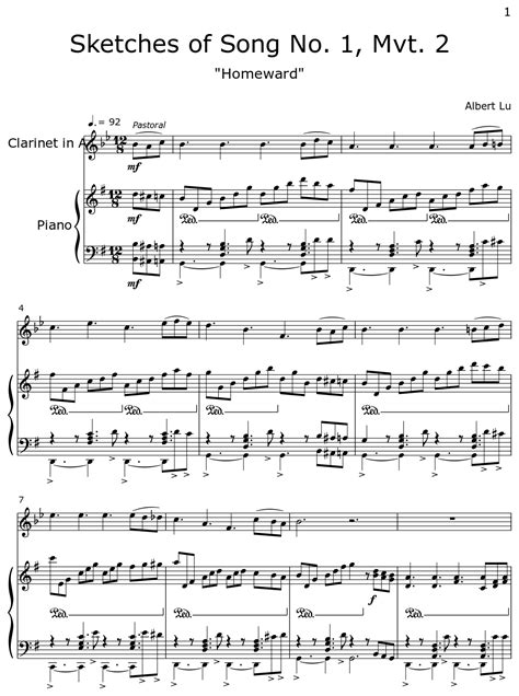 Sketches of Song No. 1, Mvt. 2 - Sheet music for Clarinet, Piano