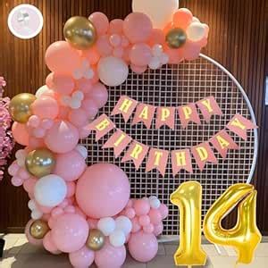 Flyloons 14th Birthday Decoration Items Pink and White Theme ...