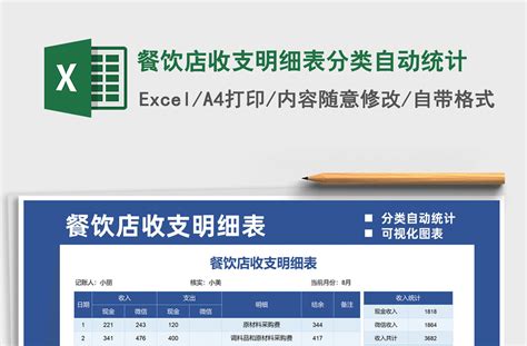 2021餐饮店收支明细表分类自动统计免费下载-Excel表格-工图网