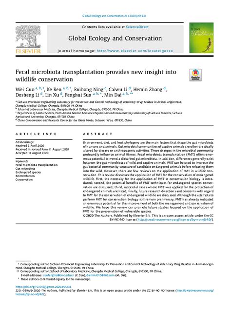Fecal Microbiota Transplantation in Wildlife Conservation (ECO 24 ...