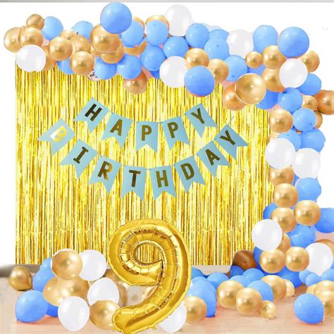 9 Year Birthday Decorations for Boys Girls 63 Pcs Combo Kit 20 Blue 20 ...