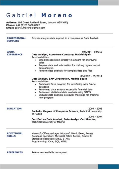 Bildergebnis für english resume example