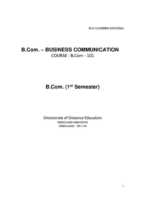B.Com-General-101: Business Communication - Self Learning Material ...