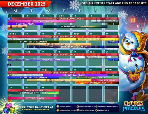 Empire And Puzzles Calendar