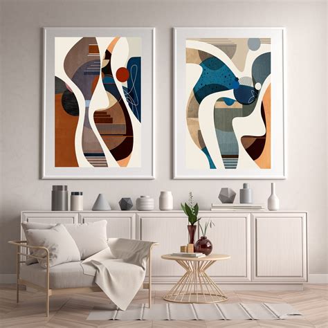 Mid Century Modern Art Abstract Geometric Print Set of 2 - Etsy Norway