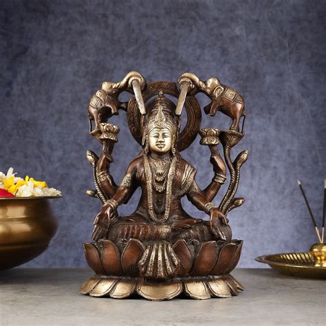 Buy Pure Brass Goddess Gajalakshmi Idol - Double Chola Finish | 12 ...