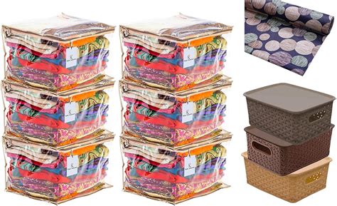 Kuber Industries Pvc Saree Cover &Plastic S Solitaire Storage Basket ...