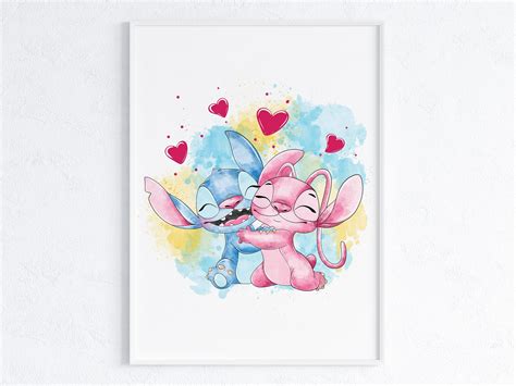 Stitch & Angel Wall Art / Lilo and Stitch Print / Stitch and Girlfriend ...