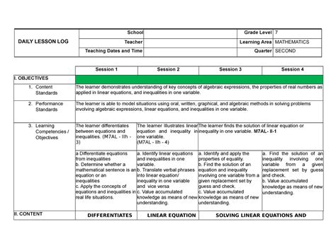 Image result for Grade 7 12 Daily Lesson Log