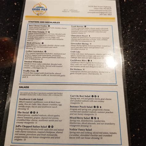 Menu at Union Pier Social desserts, Union Pier