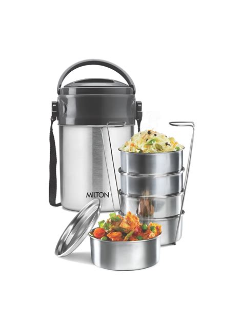 Buy Milton Steel On 5 Tier Insulated Tiffin Box Silver - Lunch Box for ...