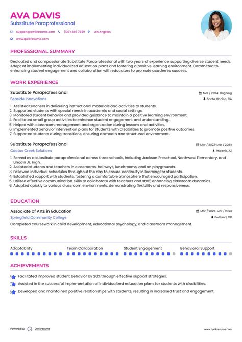 10+ Substitute Paraprofessional Resume Samples & Templates for 2025