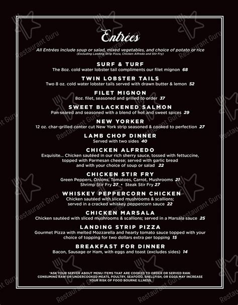 Menu at The Landing Strip Lounge club, Romulus