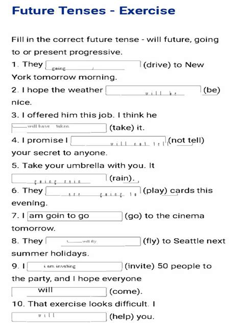 Future Progressive Tense Exercise .Pdf 的图像结果