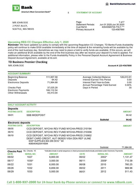 Td Bank Bank Statement Template