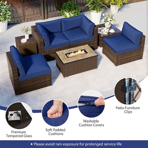 GZMR 7 Pieces Outdoor Furniture Set with Fire Pit Table and Propane ...