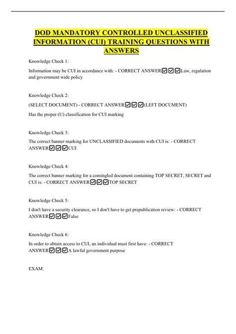 DOD MANDATORY CONTROLLED UNCLASSIFIED INFORMATION (CUI) TRAINING ...