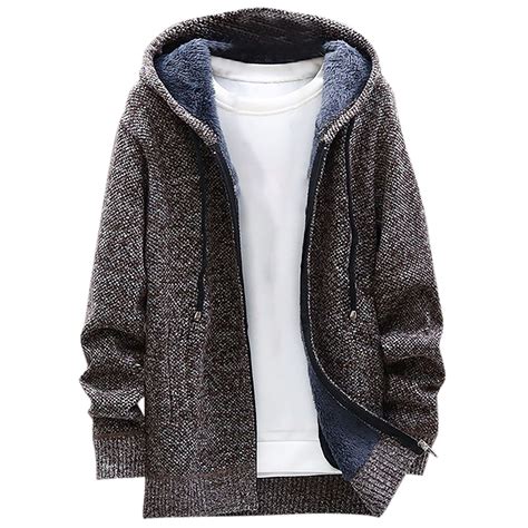APEXFWDT Mens Knit Sweater Hoodies Full Zip Fleece lined Cardigan ...