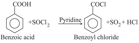 Benzoyl chloride is prepared from benzoic acid by