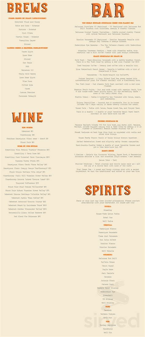 Second Rodeo Brewing menu in Fort Worth, Texas, USA