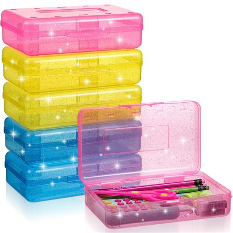 Cholemy 6 Pcs Plastic Pencil Box Large Capacity Glitter Clear Pen Box ...