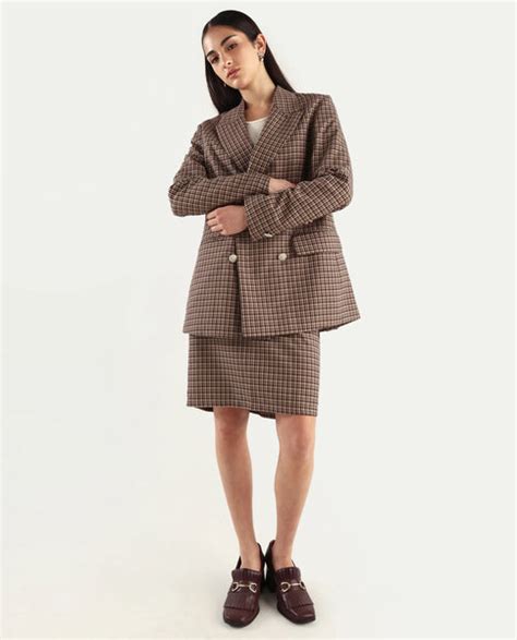 Buy Paltiu - Brown Checked Regular Fit Skirt| Rareism