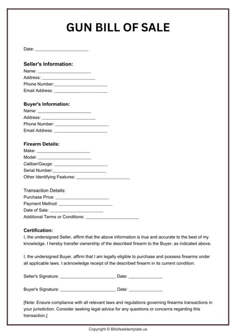 Firearm Bill of Sale Form Template [Gun or Handgun Bill of Sale]