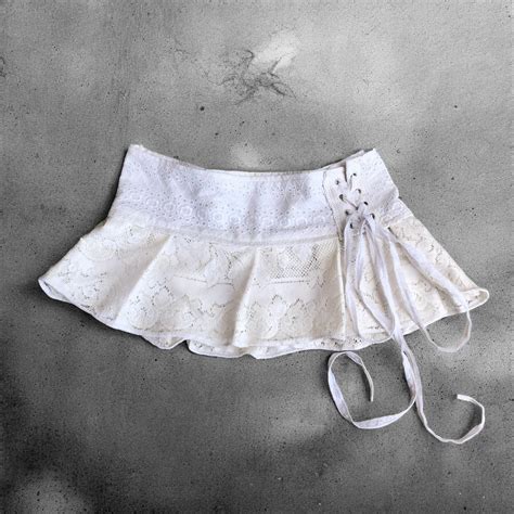 Hand made White lace mini skirt with corset style... - Depop