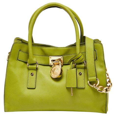 MICHAEL Michael Kors Lime Green Leather Medium Hamilton East West Tote ...