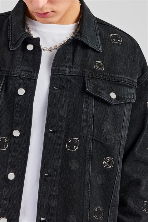 Oversized Embellished Denim Jacket - Washed Black | Mens Denim | Shop ...