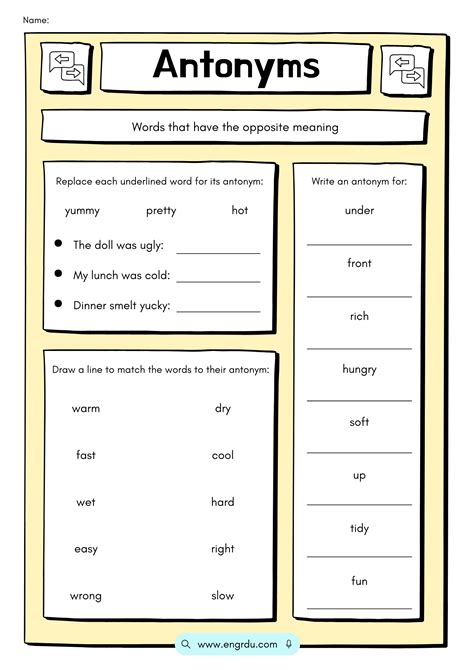 Synonyms and Antonyms Worksheets with PDF - Engrdu