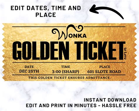 Editable Willy Wonka Golden Ticket, Willy Wonka Ticket, Willy Wonka's ...
