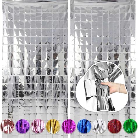 Wobbox Big 3Ft X 6Ft Silver Color Tinsel Metallic Square Foil Curtain ...