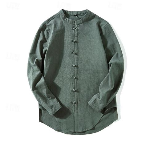 Men's Shirt Linen Shirt Chinese Collar Shirt Mandarin Collar Shirt ...