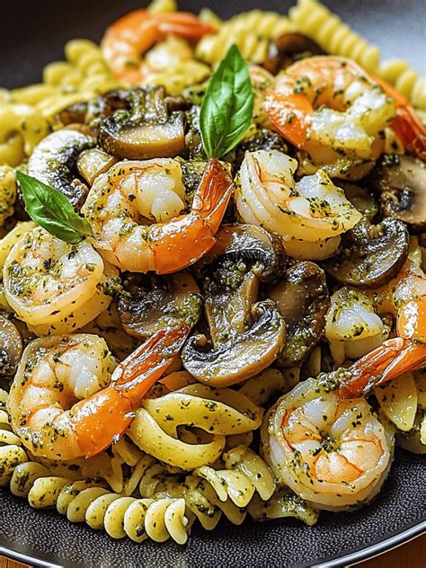 Ultimate Delicious Pesto Shrimp Mushroom Pasta for Dinner