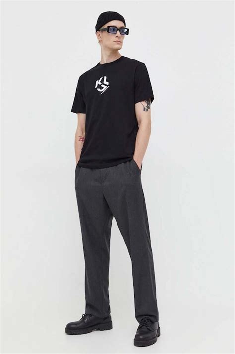 Karl Lagerfeld Jeans t-shirt bawełniany kolor czarny z nadrukiem ...